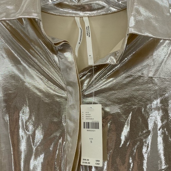 Anthropologie Metallic Silver Blouse NWT shine button up sparkle shimmer - Picture 4 of 6